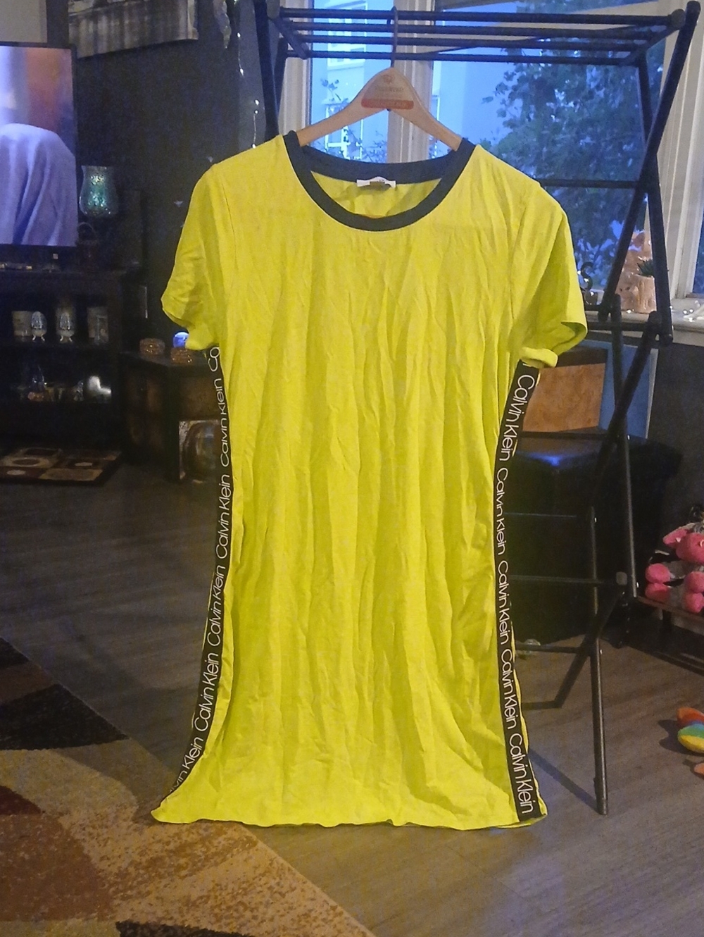 Calvin Klein Neon Yellow T-Shirt Dress with Black Trim